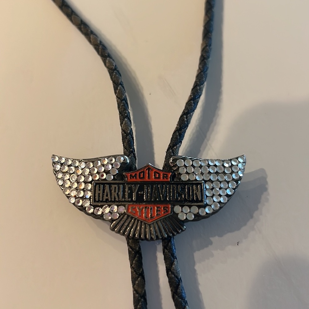 Harley Davidson Bolo Tie. Harley Davidson Motor Cycles on slider &  jewel wings
